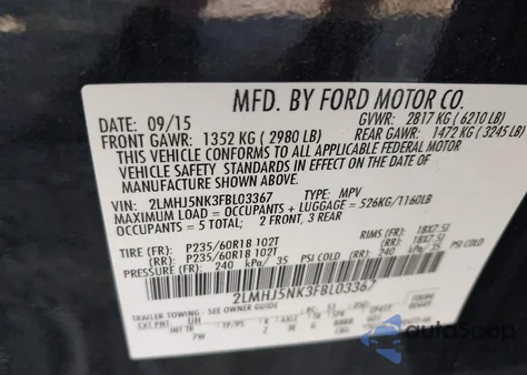 2015 Lincoln Mkt Livery z USA, uszkodzony, nr VIN 2LMHJ5NK3FBL03367